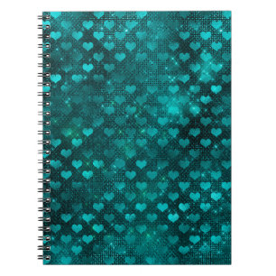 Teal Shadow Glam Glitter Hearts Pattern Notizblock