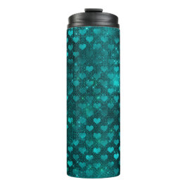 Teal Shadow Glam Glitter Hearts Pattern Thermosbecher