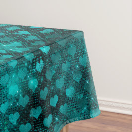 Teal Shadow Glam Glitter Hearts Pattern Tischdecke