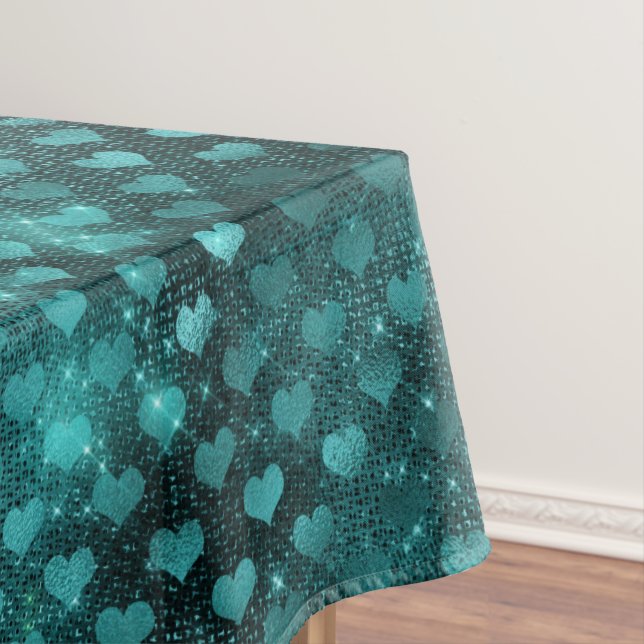 Teal Shadow Glam Glitter Hearts Pattern Tischdecke (Beispiel)