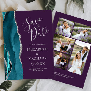 Teal Silber Achat Lila 5-Foto Save-the-Date-Karte Einladung