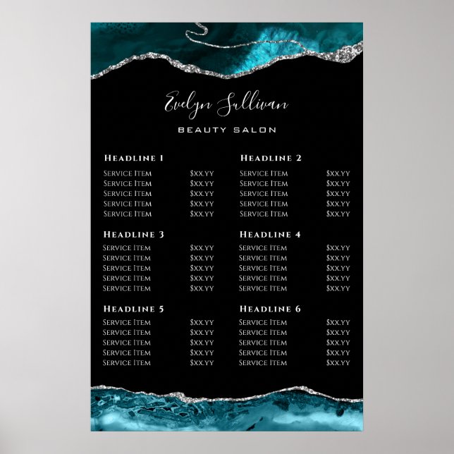 Teal Silber Achat Preisliste Poster (Vorne)