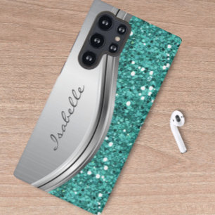 Teal Silber Glanz Glam Bling Personalisierte Metal Samsung Galaxy Hülle