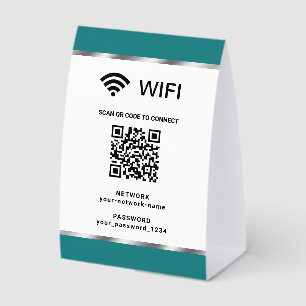 Teal Silber QR-Code Wifi-Netzwerk und Passwort Tischaufsteller