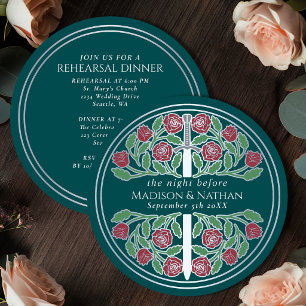 Teal Silber Schwert Königliche Hochzeitsprobe Einladung