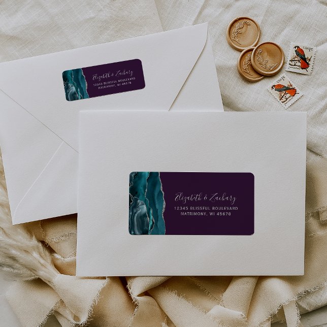 Teal Silver Agate Purple Wedding Return Address (Von Creator hochgeladen)