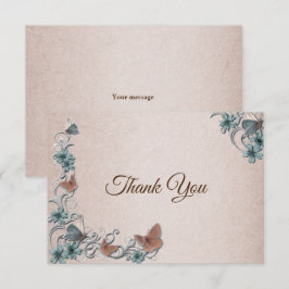 Teal Silver Floral Copper Butterfly Tan Wedding Dankeskarte