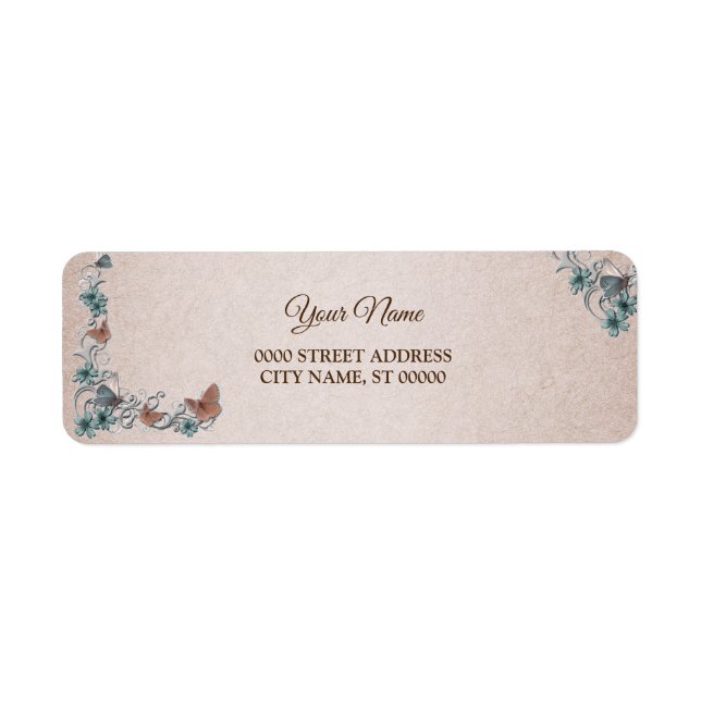 Teal Silver Floral Tan Wedding Return Address (Vorne)