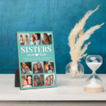 TEAL SISTERS FOTO KLEBUNG FOTOPLATTE<br><div class="desc">Cute personalized sister foto plate featuring a teal background that can be change to any color, 9 square pictures und a sweet squot.</div>