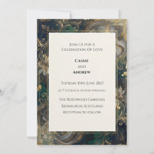 Teal Smaragd Gold Barock Florale Hochzeit Einladung