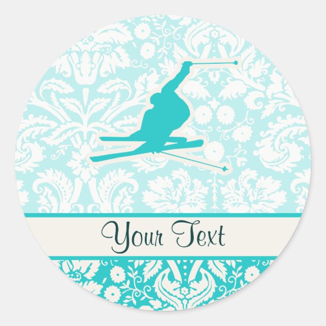 Teal Snow Skiing Runder Aufkleber (Vorderseite)