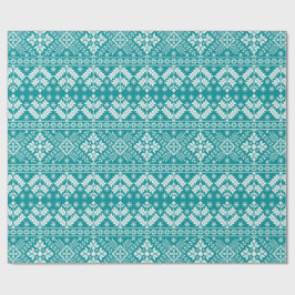 Teal Snowflake & Floral Fair Isle Christmas Geschenkpapier