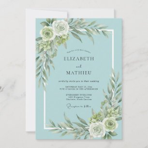 Teal Soft Blossom Hochzeit Einladung