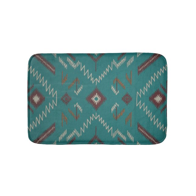 Teal Southwest Navajo Geometric Badematte (Vorderseite)
