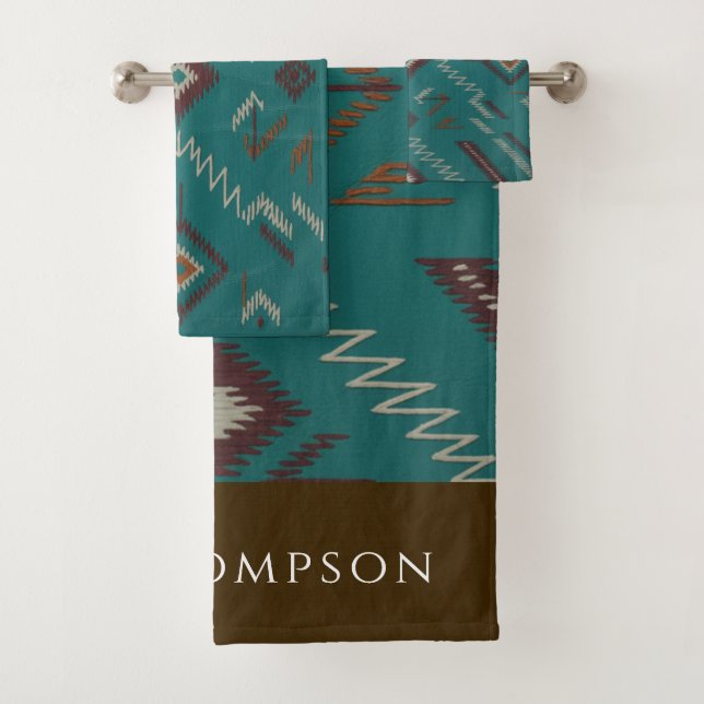 Teal Southwest Navajo Geometric Badhandtuch Set (Insitu)