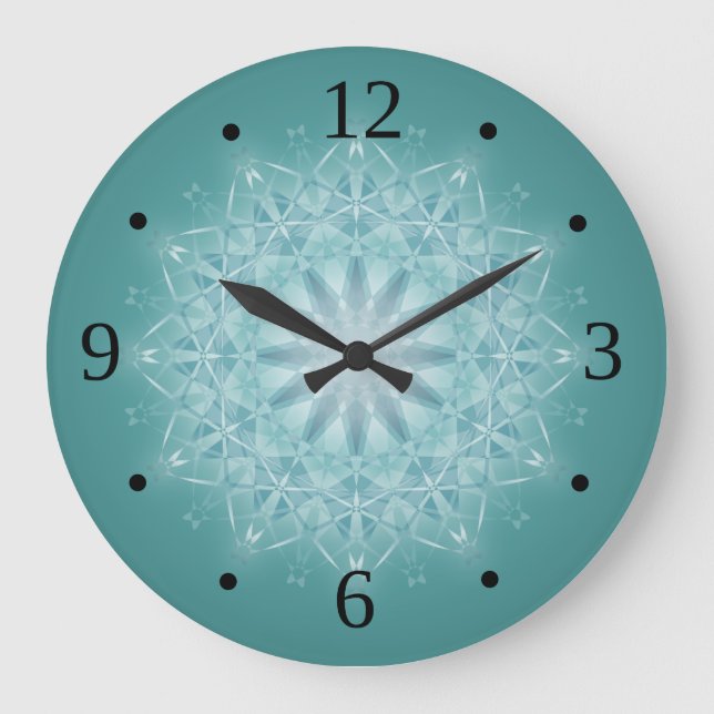 Teal Star Mandala Numbers Große Wanduhr (Vorderseite)
