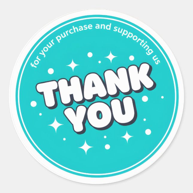 Teal Stars Thank You Business Sticker (Vorderseite)