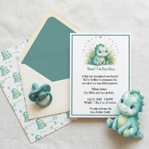 Teal Stegosaurus-Dinosaur-Baby-Geburtsanzeige Mitteilungskarte
