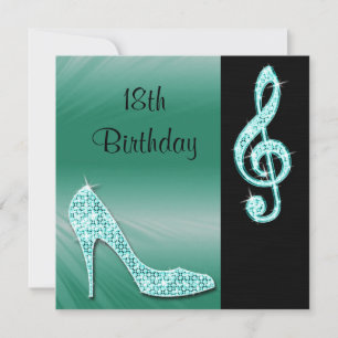 Teal Stiletto & Violinschlüssel 18. Geburtstag Einladung