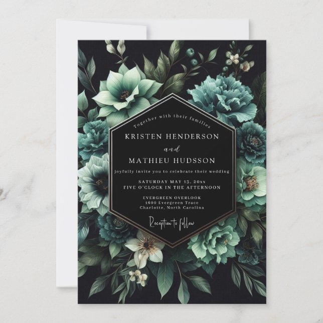 Teal Succulent Bloom Wedding Einladung (Vorderseite)