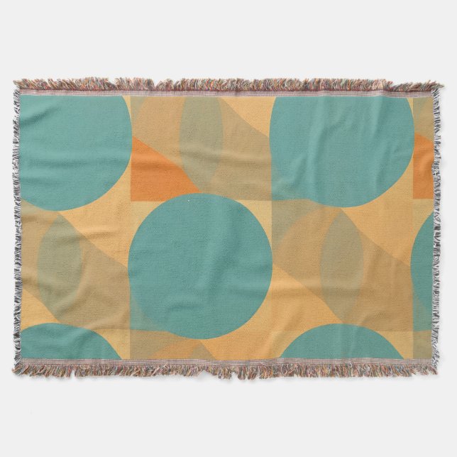 Teal, Tan, and Orange in Retro Look Pattern Decke (Vorderseite)