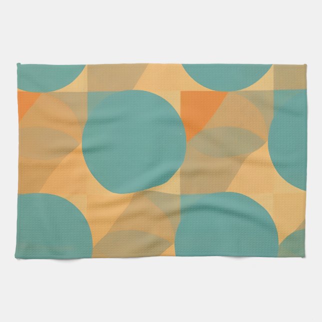 Teal, Tan, and Orange in Retro Look Pattern Geschirrtuch (Horizontal)