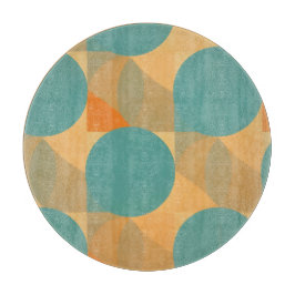 Teal, Tan, and Orange in Retro Look Pattern Schneidebrett