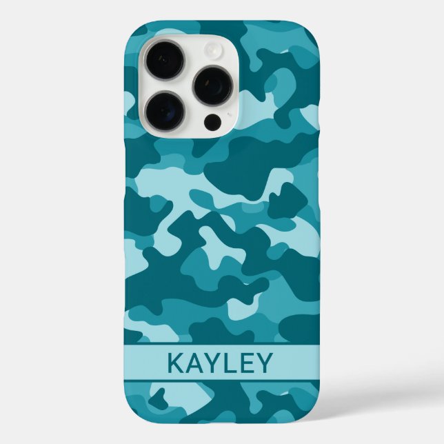 Teal-Tarnmuster Personalisiert iPhone 16 Pro Hülle (Rückseite)