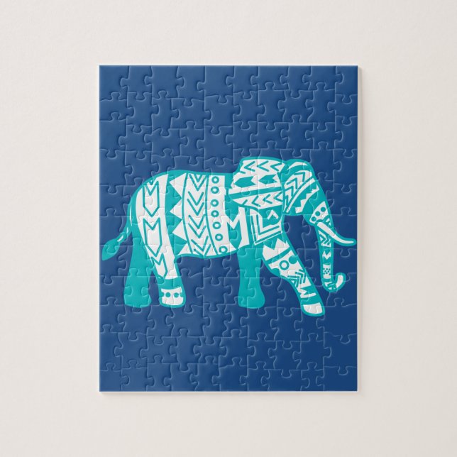 Teal Tribal Walking Elephant (Vertikal)