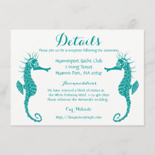 Teal Türkis Details Seepferdchen Strand Hochzeit Begleitkarte