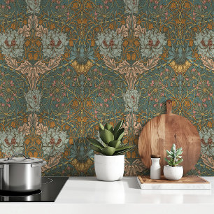 Teal Türkis Gold William Morris Tapete