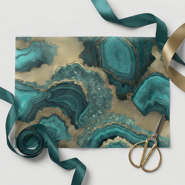 Teal Turquoise Gold Glitter Agate Geode Marble Seidenpapier (Von Creator hochgeladen)