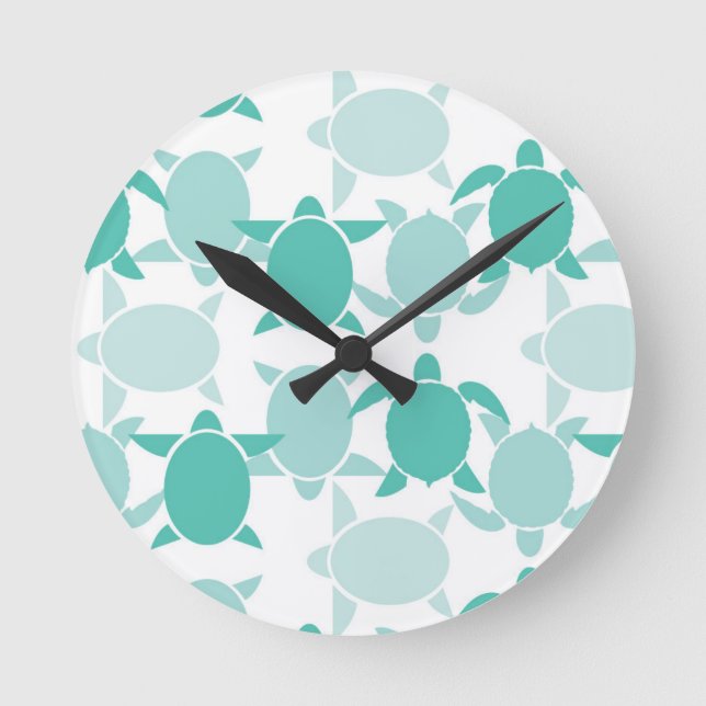 Teal Turtle Pattern Runde Wanduhr (Vorderseite)