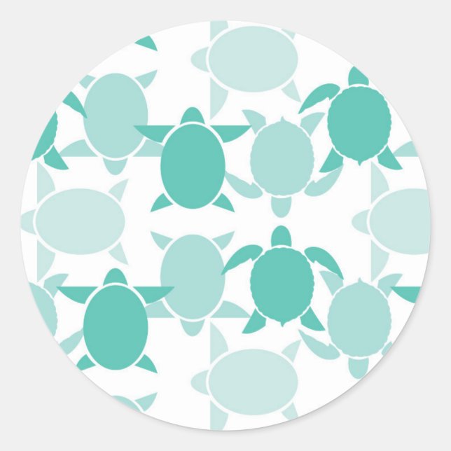 Teal Turtle Pattern Runder Aufkleber (Vorderseite)