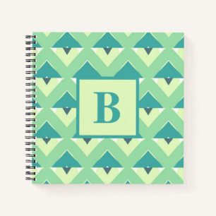 Teal- und Blau-Geometrisches Muster-Monogramm Notizbuch