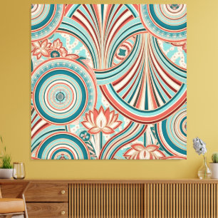 Teal und Coral Nouveau-Fluss Leinwanddruck