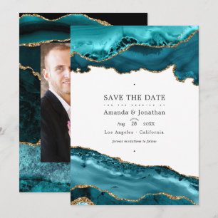 Teal- und Gold-Achat-Hochzeitsfoto Save The Date