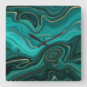 Teal und Gold Achat personalisiert Quadratische Wanduhr