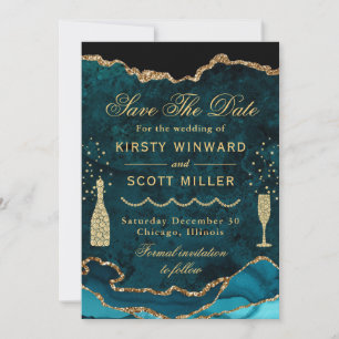 Teal- und Gold-Faux-Glitter-Marmor-Achat-Hochzeit Save The Date