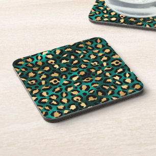 Teal- und Gold-Leoparden-Serie Design 3 Getränkeuntersetzer