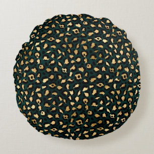 Teal- und Gold-Leoparden-Serien-Design 1 Rundes Kissen