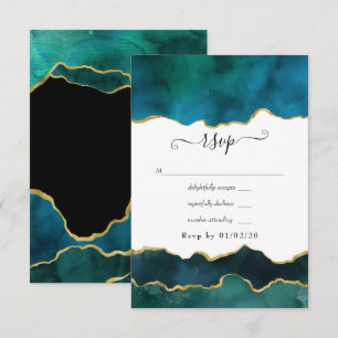 Teal- und Gold-Schichten-Achat-Hochzeit RSVP Karte