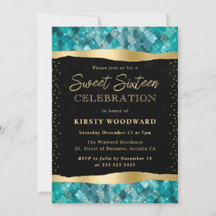 Teal- und Gold-Schuppen der Meerjungfrau Sweet 16 Einladung