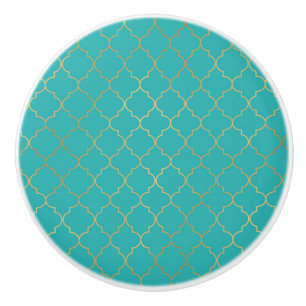 Teal- und Gold-Vierblattmuster Keramikknauf