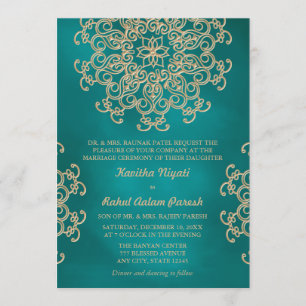 TEAL- UND GOLDPFÄRBENE HOCHZEITSEINLADUNG IM INDIS EINLADUNG