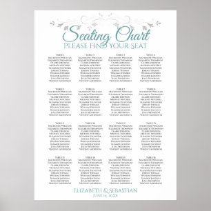 Teal- und Grau-16-Tisch-Hochzeits-Sitzplan Poster