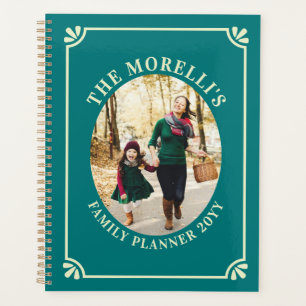 Teal- und Hellgelber ovaler Foto-Familienplaner Planer