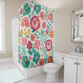Teal und Magenta Folk Floral Duschvorhang