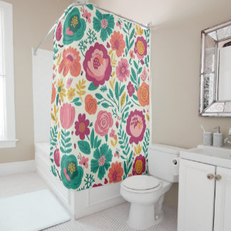 Teal und Magenta Folk Floral Duschvorhang