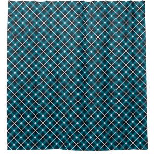 Teal- und Marineblau geometrisches Gittermuster Duschvorhang